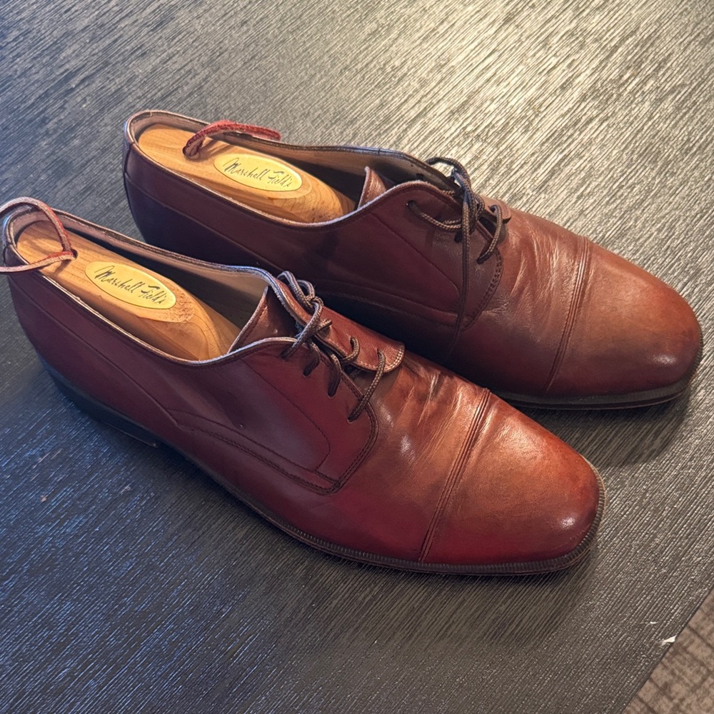 Bally Men's Rich Brown Leather Cap Toe Dress Shoes